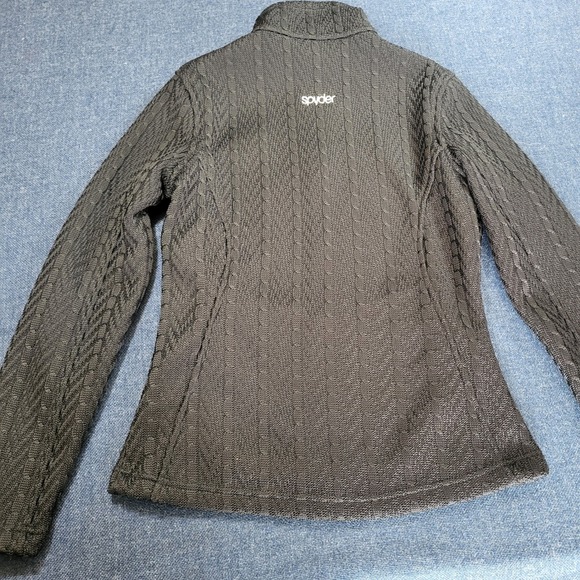 Spyder Women's Black Cable Knit Full Zip Fleece Lined Sweater Jacket Size Medium - Picture 9 of 10